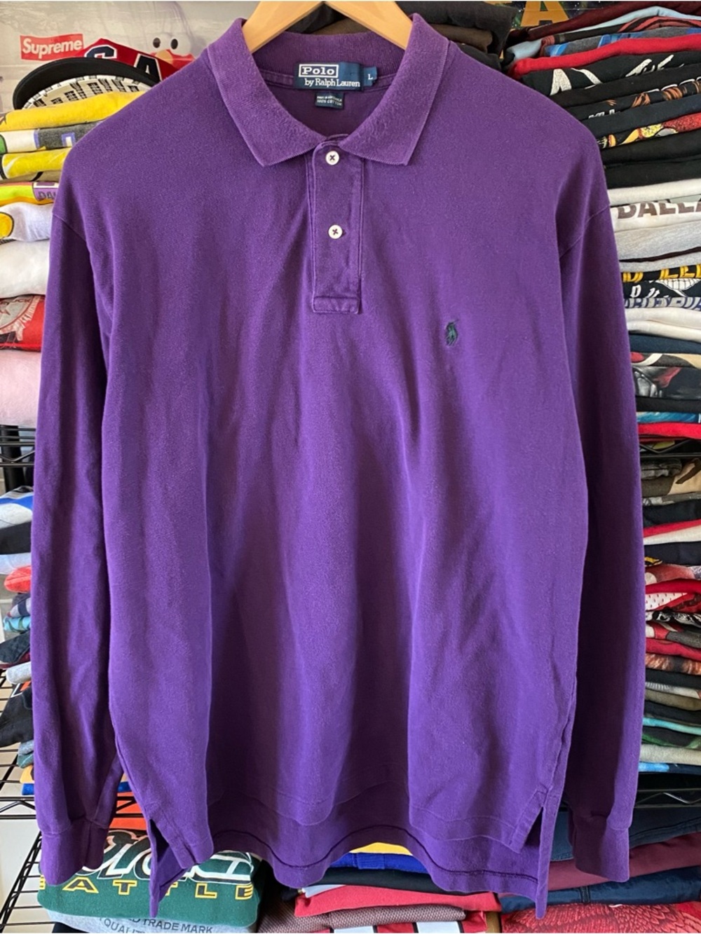 Vintage Polo Ralph Lauren Polo Shirt Long Sleeve Purple Green 1990s